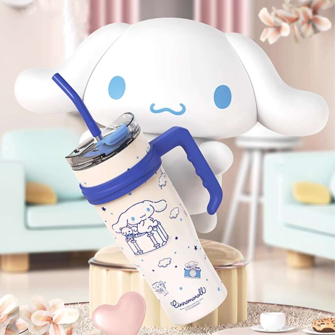 Sanrio Stainless Steel Thermo Large Capacity Tumbler Cup with Straw Lid Sip Cap Handle