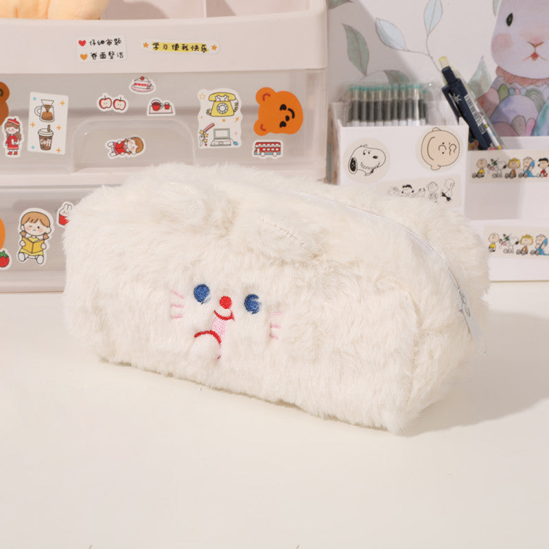 smiling white cat pencil bag