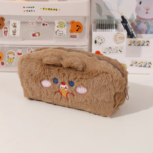 cute bear pencil bag eating cookies