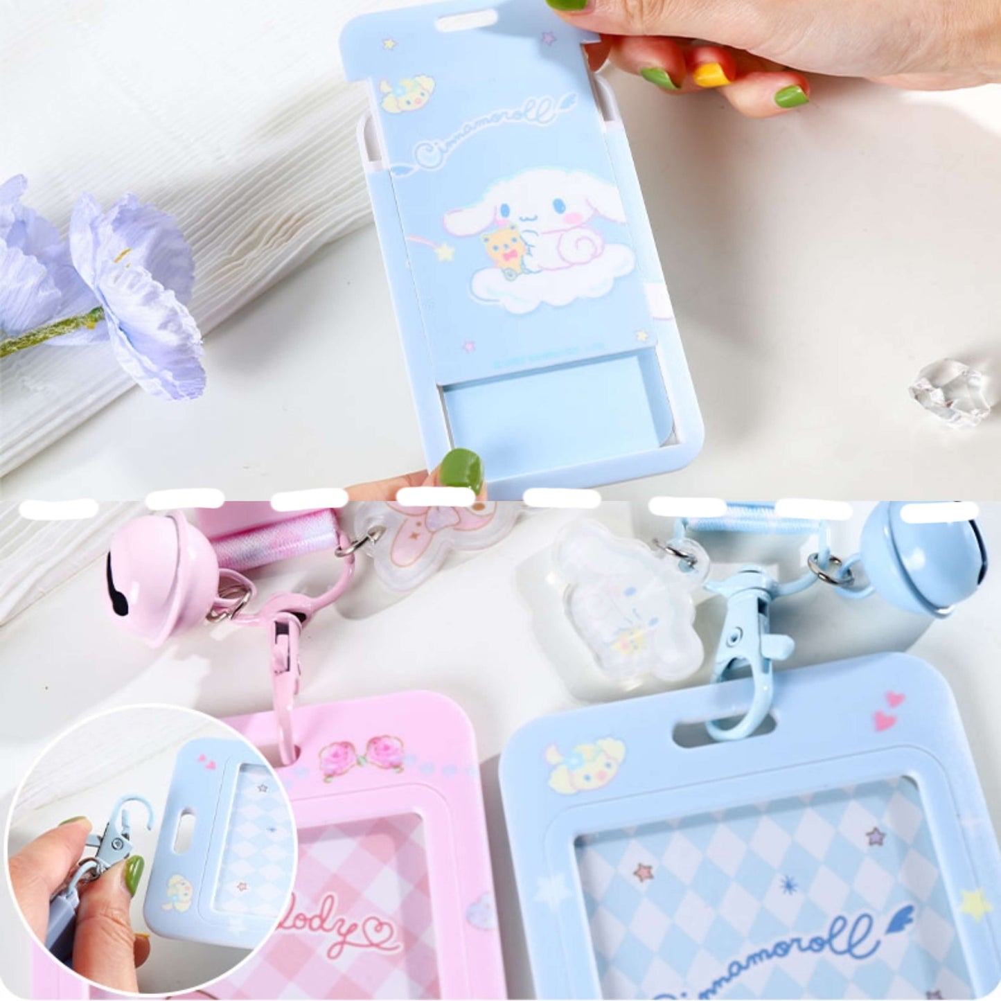 Sanrio Cute ID Badge Holder with Lanyard - Hello Kitty, Kuromi, My Melody, Cinnamoroll