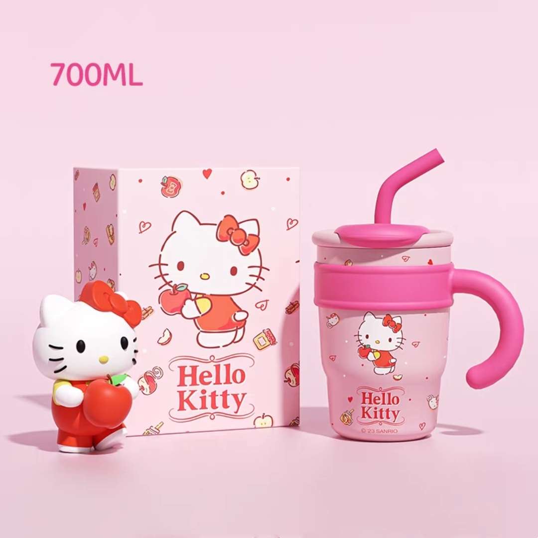 hello kitty apple small tumbler 700ml cup straw