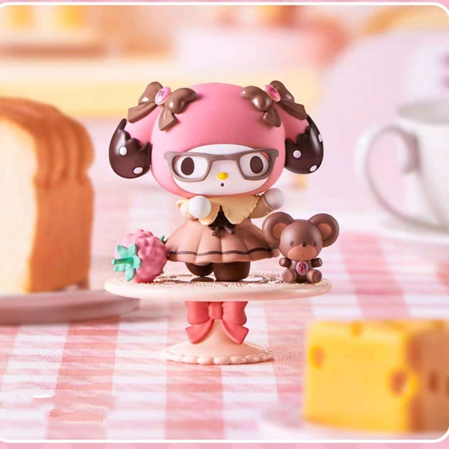 my melody chocolate bear glasses blind box figures raspberry