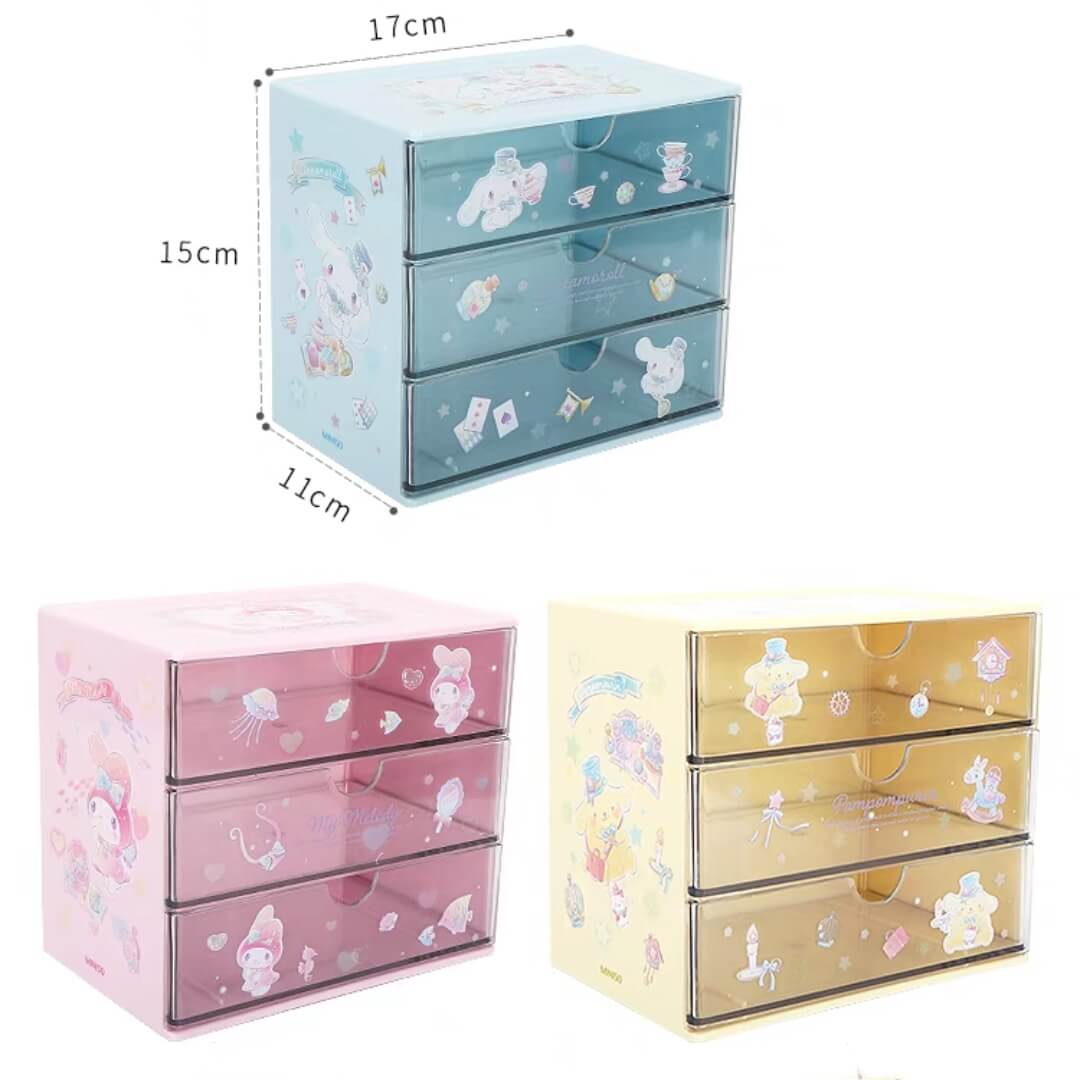 mini plastic desktop drawers in 3 styles - cinnamoroll, my melody, pompompurin