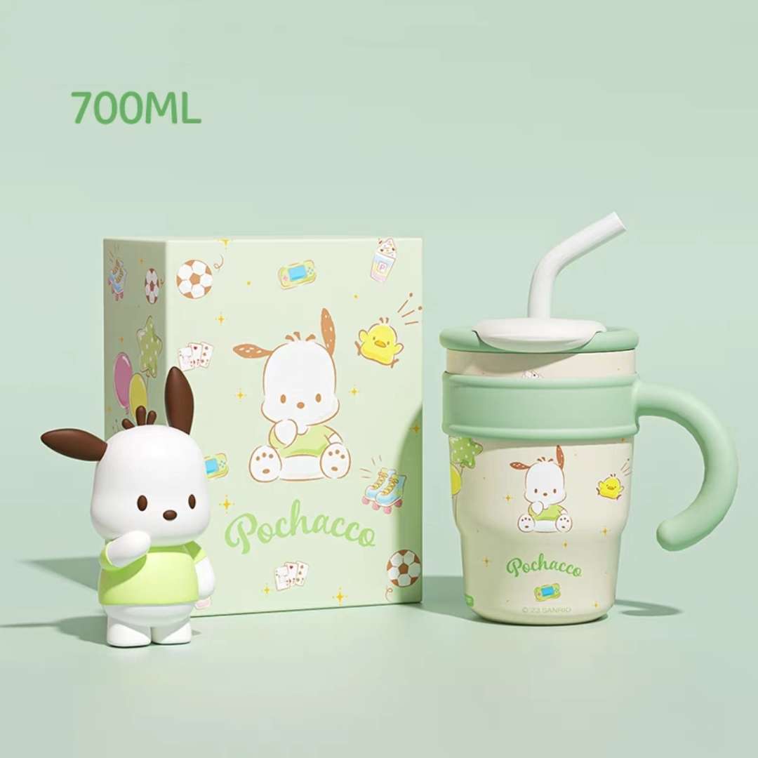 pochacco green small tumbler 700ml cup straw