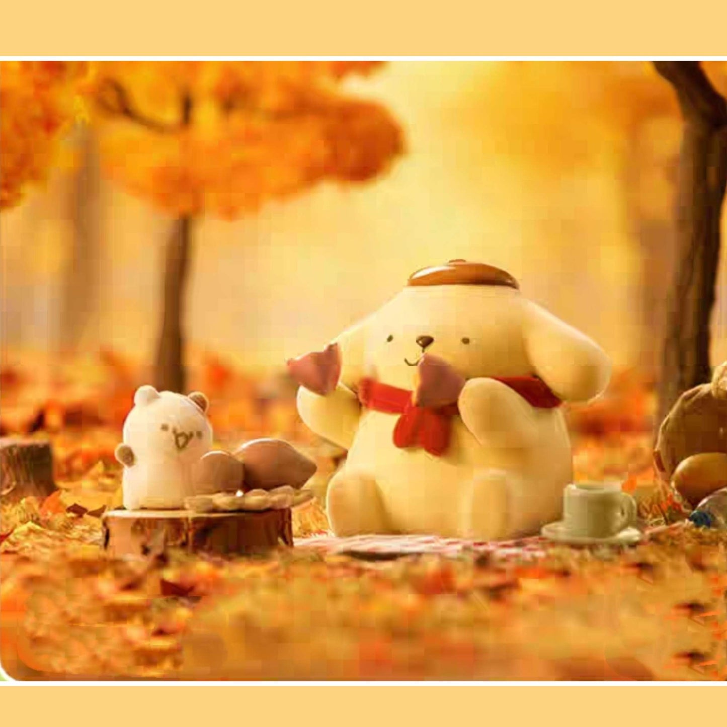 pompompurin friends eating sweet potato autumn fall leaves