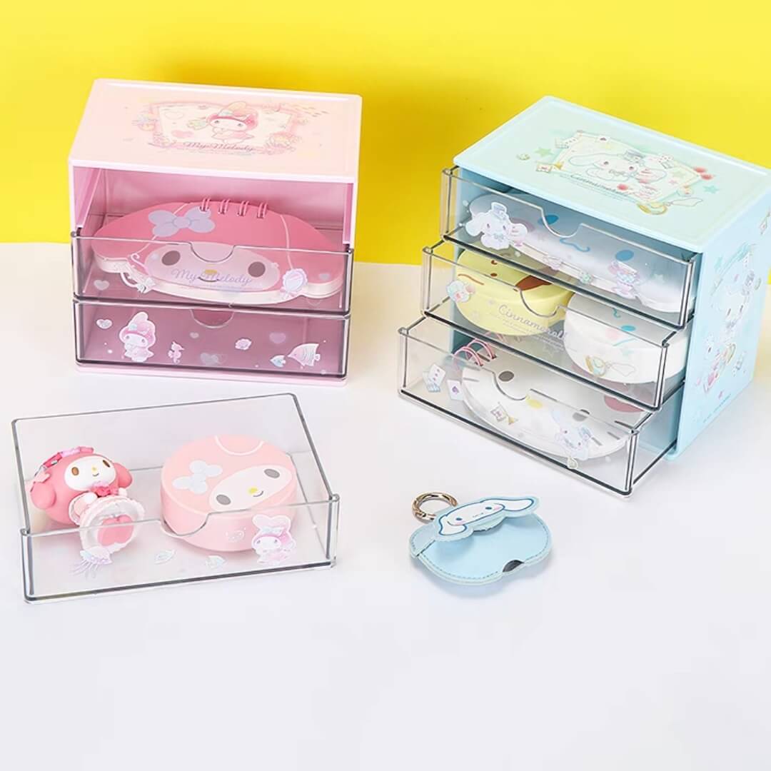 organizer storing small notebooks, keyfobs, figures and other small items