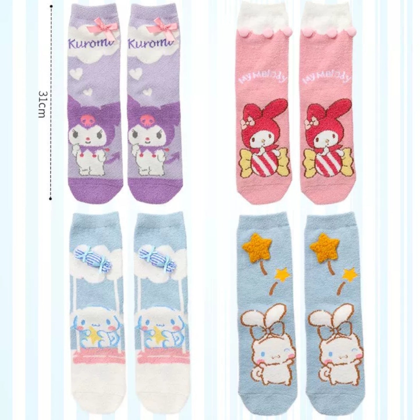 Sanrio Kuromi Cinnamoroll My Melody Fluffy Cozy Home Slipper Fuzzy Socks – Candy Bow Series