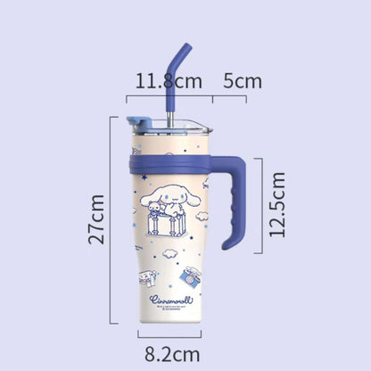 Sanrio Stainless Steel Thermo Large Capacity Tumbler Cup with Straw Lid Sip Cap Handle