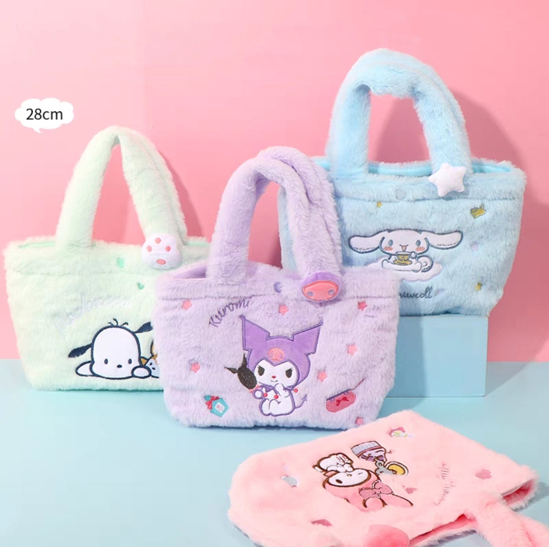 Sanrio Cinnamoroll My Melody Kuromi Pochacco Fluffy Small Tote Lunch B ...