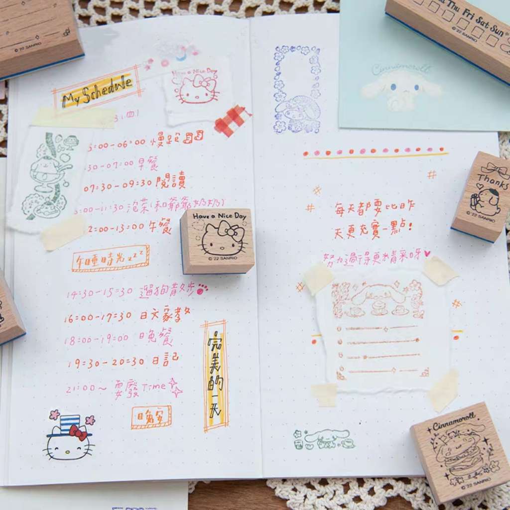 Cute cartoon journal notebook wooden rubber stamps set