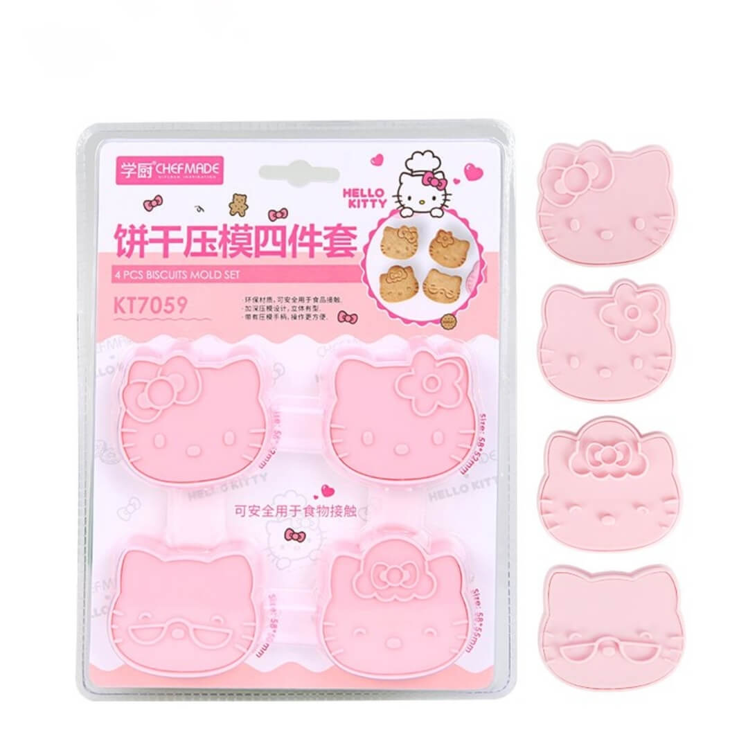 Sanrio Hello Kitty Cookie Cutters Embossing Mold Set with Plunger Stamper Baking Supplies
