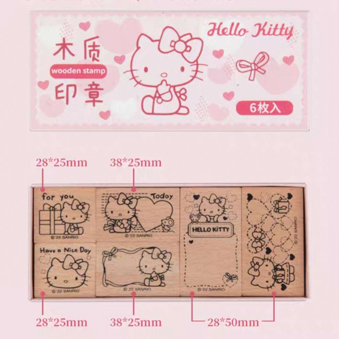 Hello kitty journal wooden rubber stamps set cute