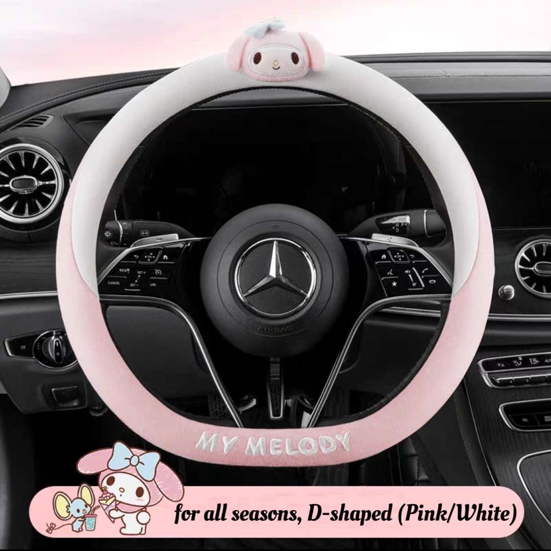 all seasons my melody d-shaped pink white steering wheel cover