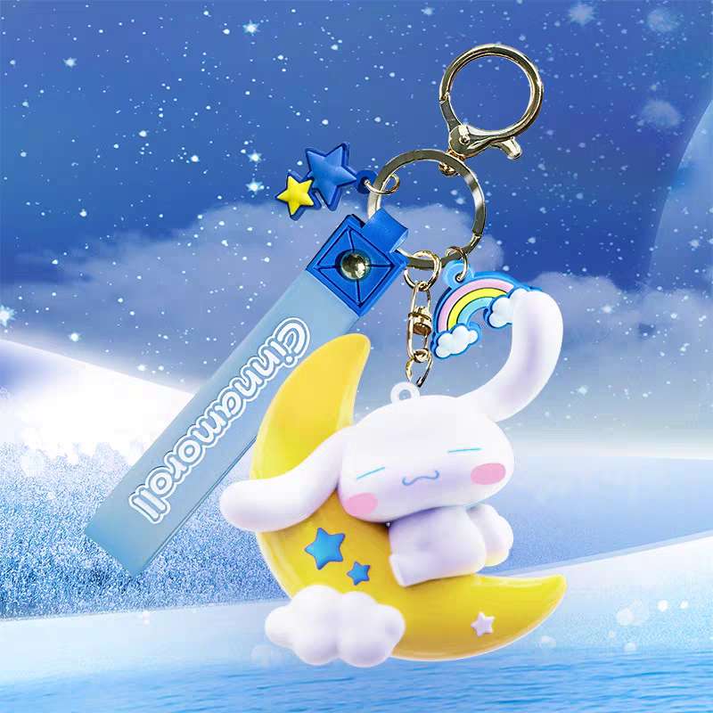 cinnamoroll sleeping on moon figure key fob