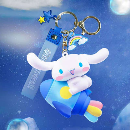 cinnamoroll travelling space rocket key fob