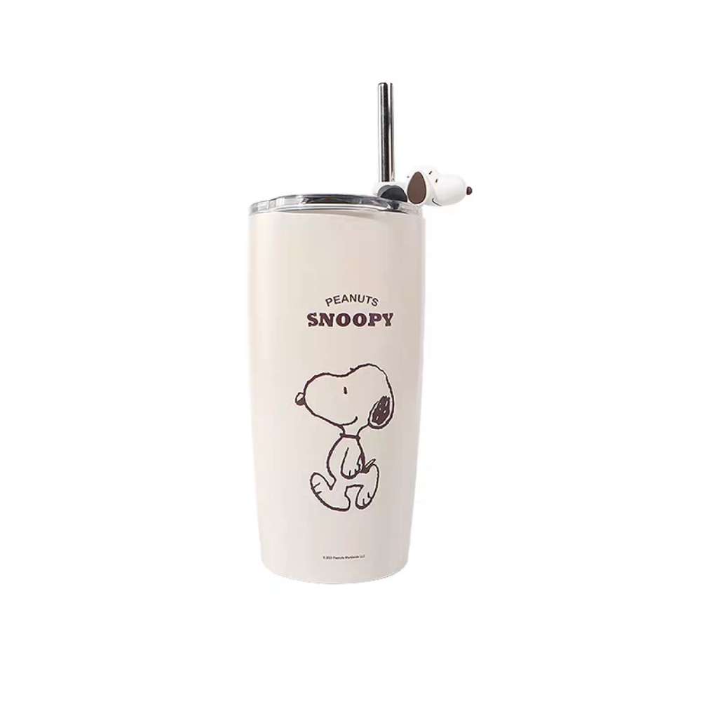 Classic snoopy cream tumbler water cup straw