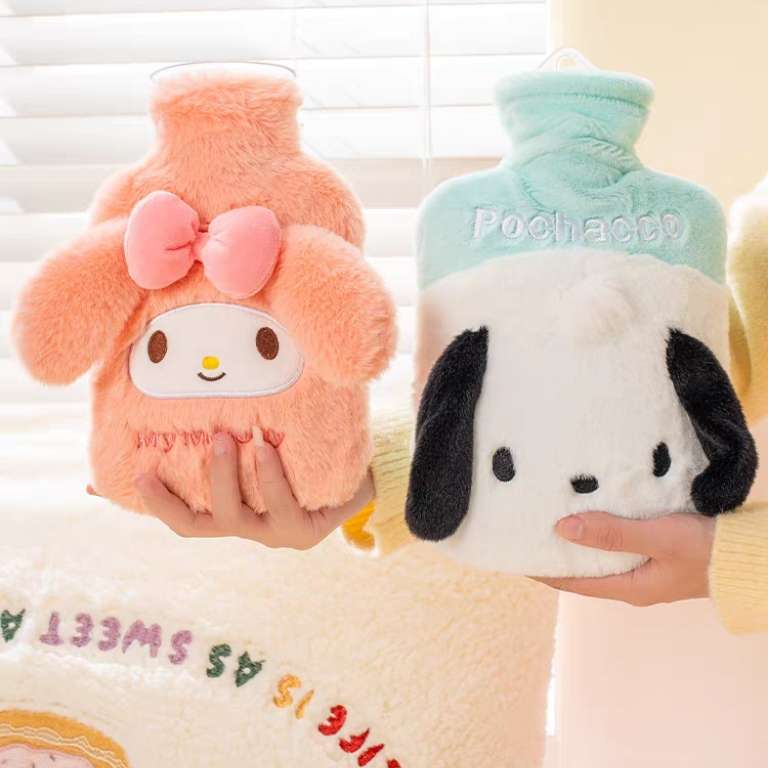 cute fluffy plush hot water bottle pain relief