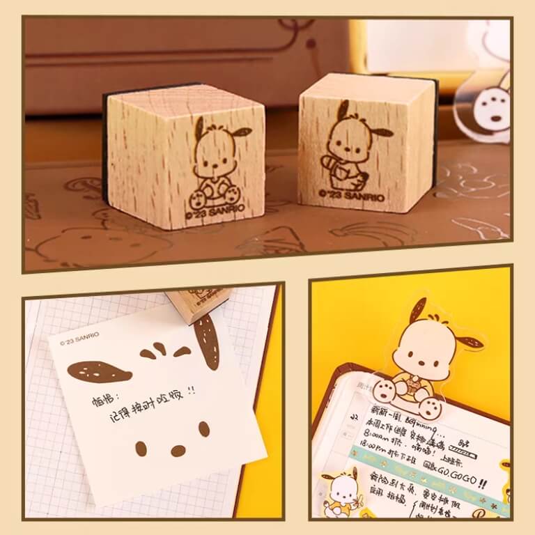 cute pochacco wooden stamp memo pad book clip