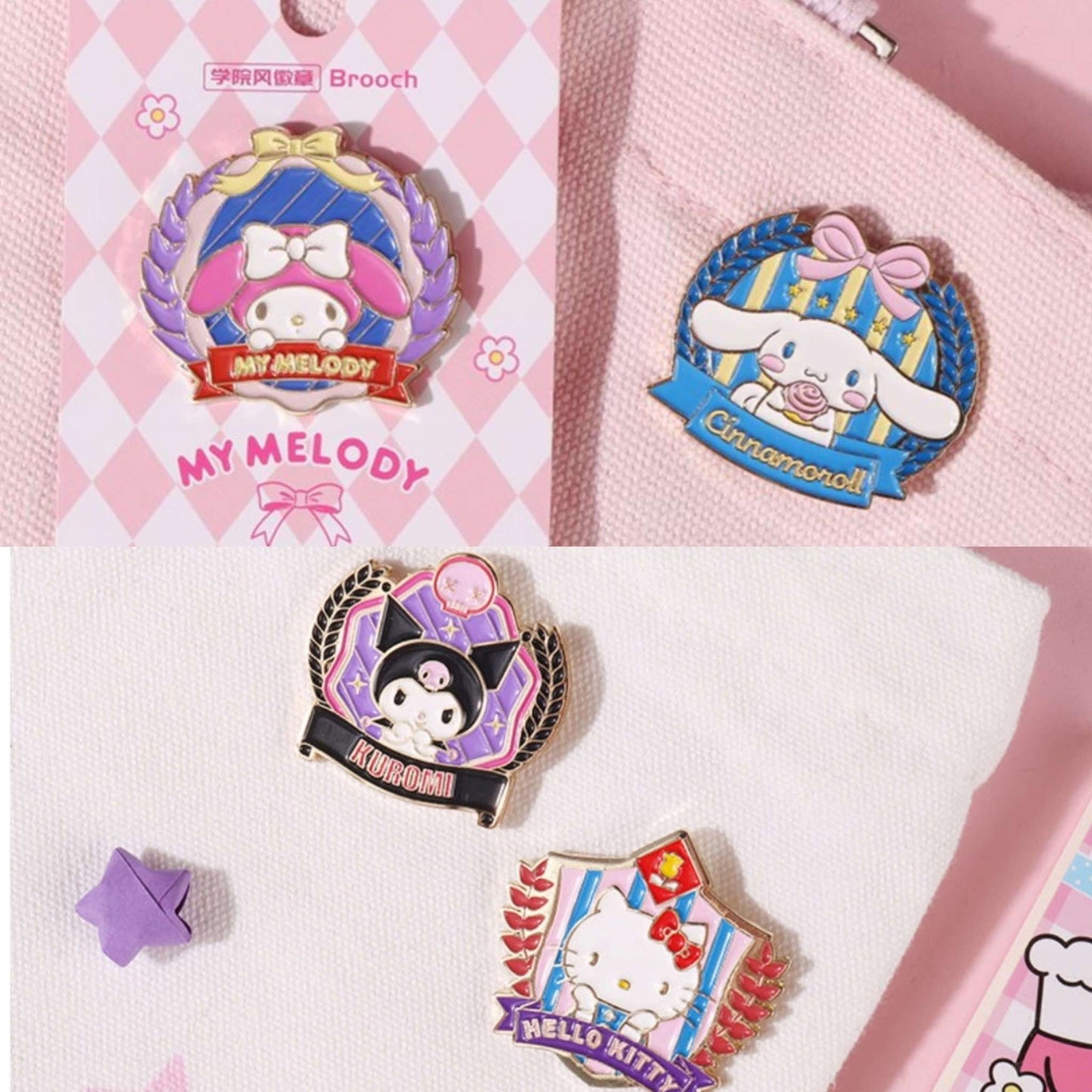 cute sanrio pins on tote fashion bag