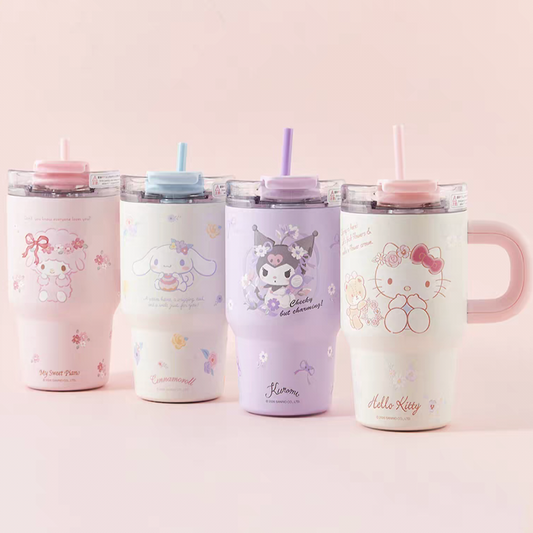 Sanrio Stainless Steel Tumbler Straw Handle - Hello Kitty Cinnamoroll Kuromi My Piano