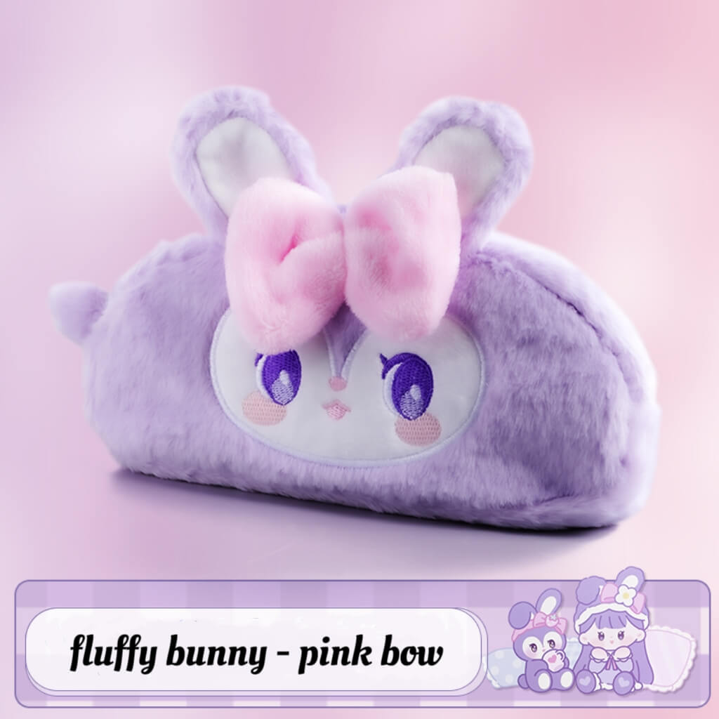 fluffy bunny purple bow pencil case