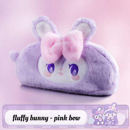 fluffy bunny purple bow pencil case
