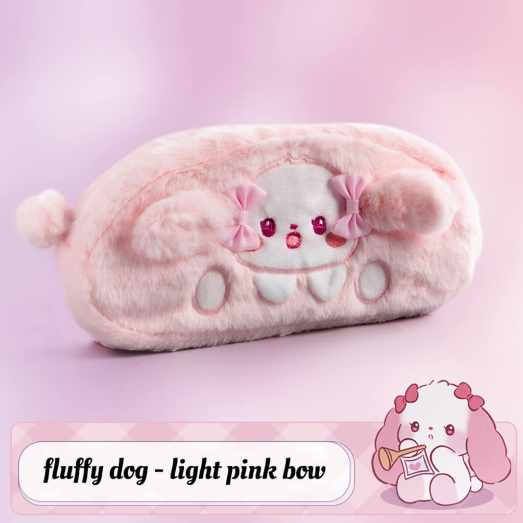 fluffy dog light pink pencil case