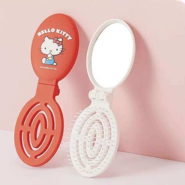 Sanrio Portable Hello Kitty Travel Folding Hair Brush with Mirror