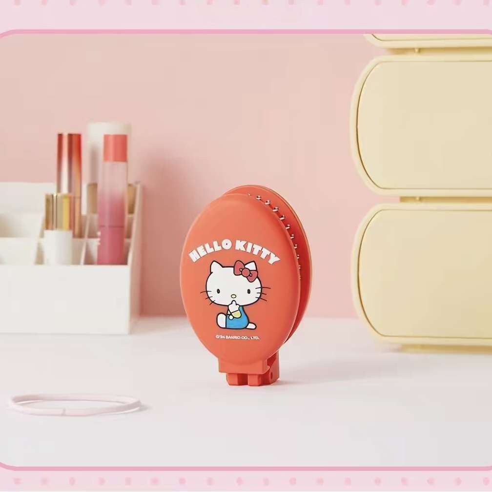 Sanrio Portable Hello Kitty Travel Folding Hair Brush with Mirror