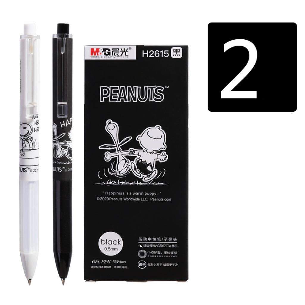peanuts snoopy charlie brown black white retractable pens pair