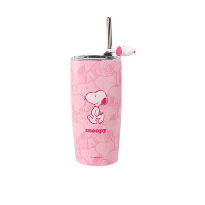 Pink snoopy water cup tumbler straw cap
