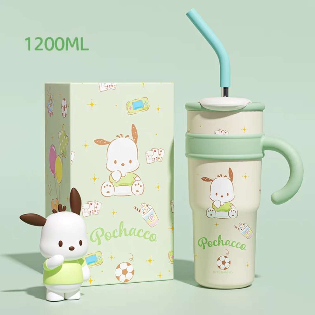 pochacco green large tumbler 1200ml cup straw