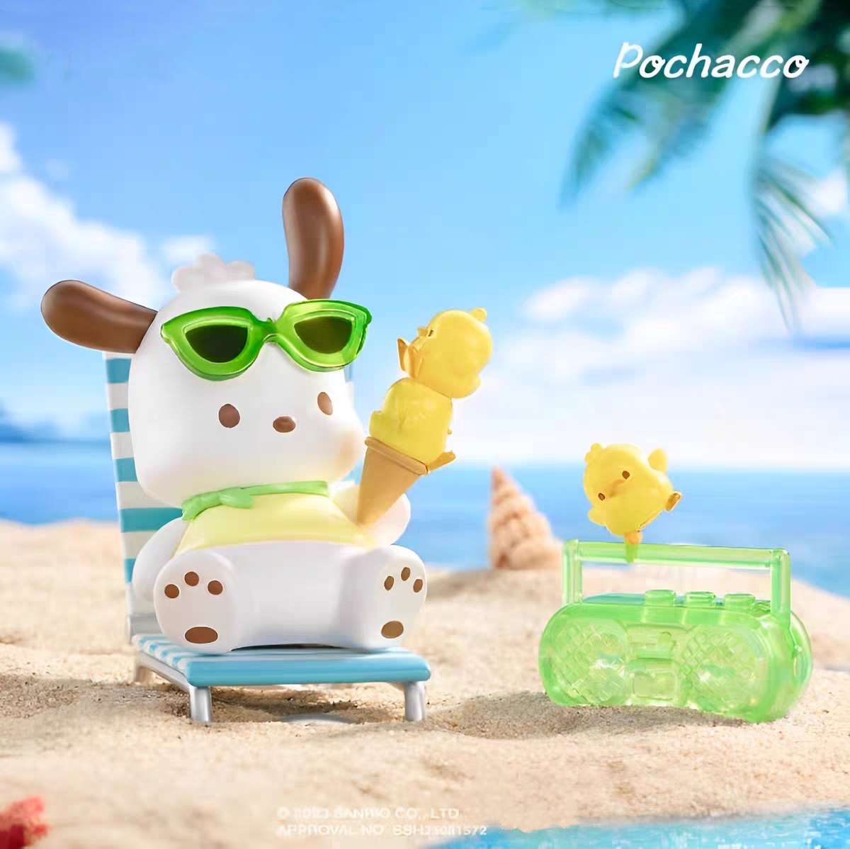 pochacco sun bathing on beach toy figure