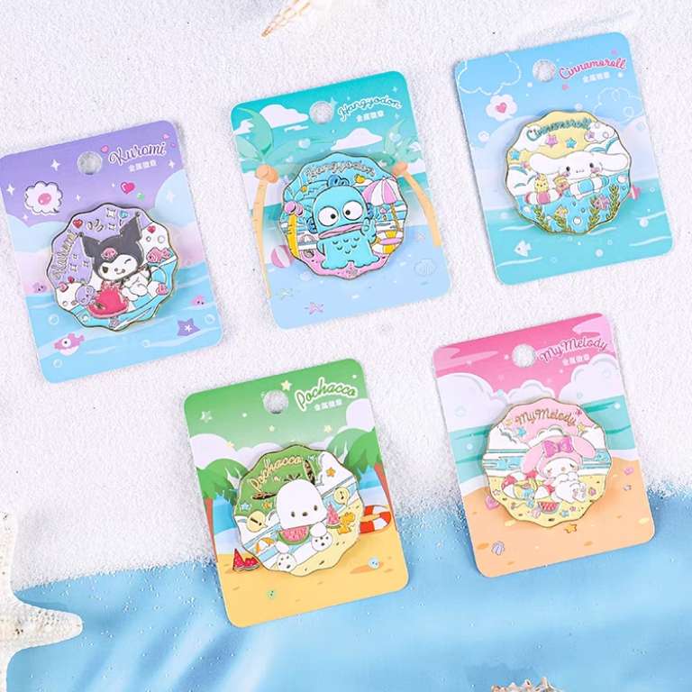 sanrio beach party lapel pin kuromi my melody pochacco