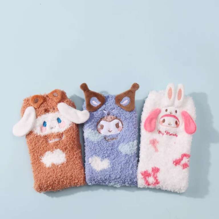 sanrio fluffy cozy home slippers fuzzy socks  animal hats