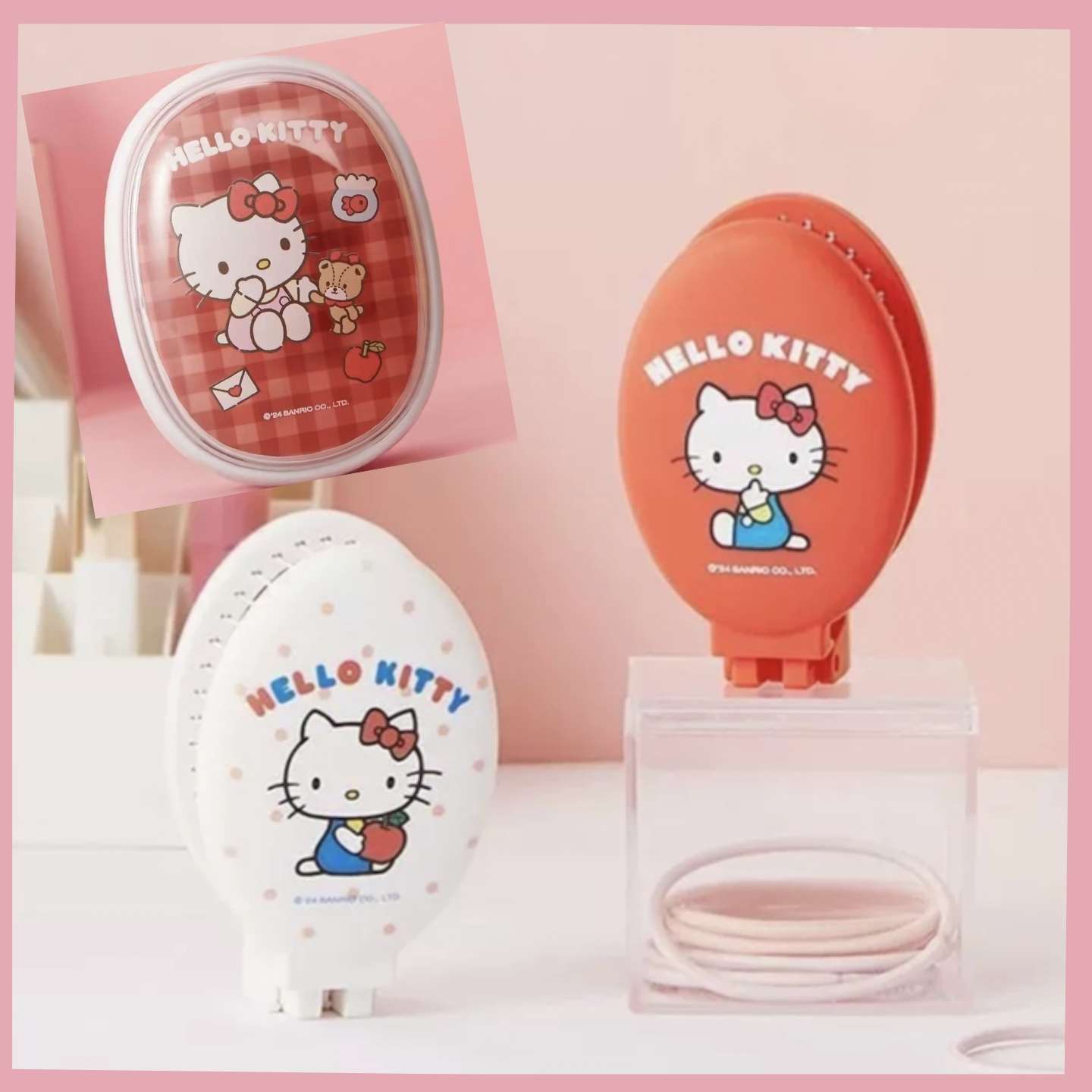 Sanrio Portable Hello Kitty Travel Folding Hair Brush with Mirror