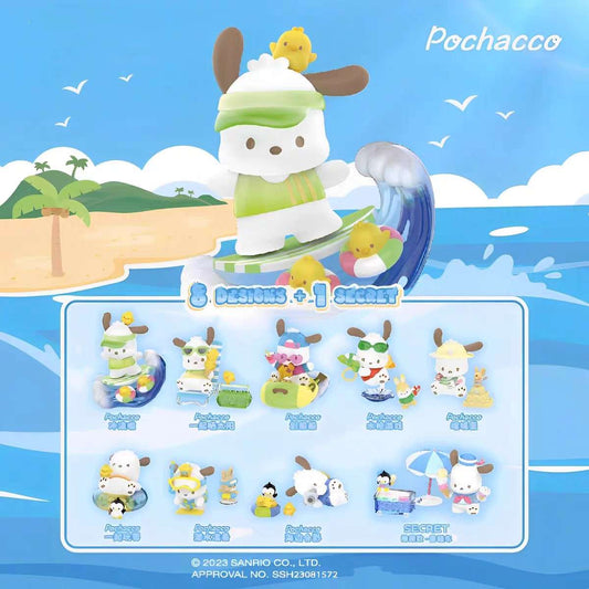 sanrio pochacco beach party blind box toy figures