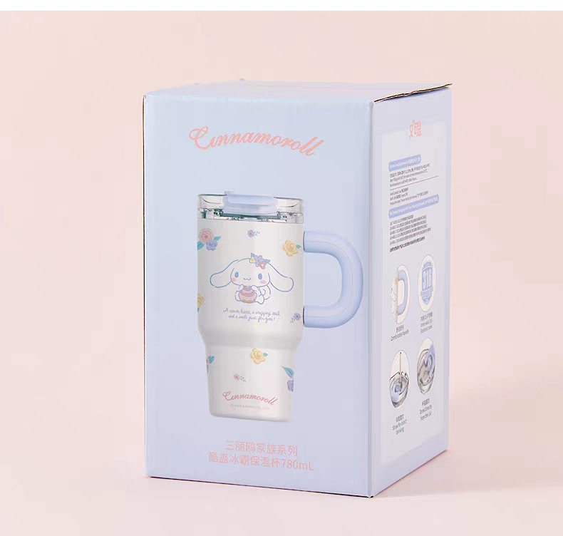 Sanrio Stainless Steel Tumbler Straw Handle - Hello Kitty Cinnamoroll Kuromi My Piano