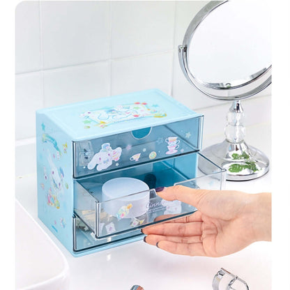 blue cinnamoroll plastic drawer storing vanity items in bathroom