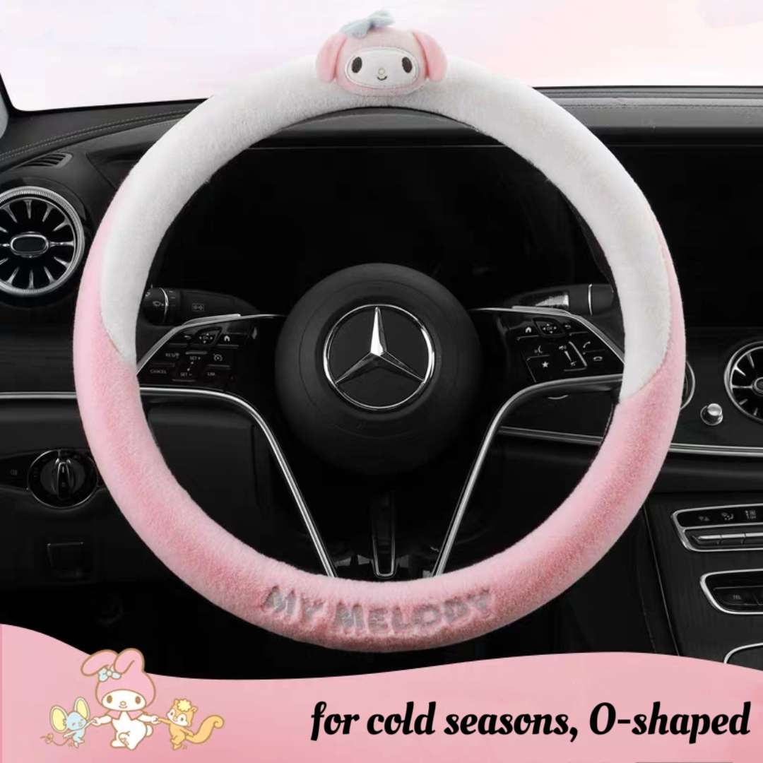 winter my melody o-shaped pink white furry steering wheel cover