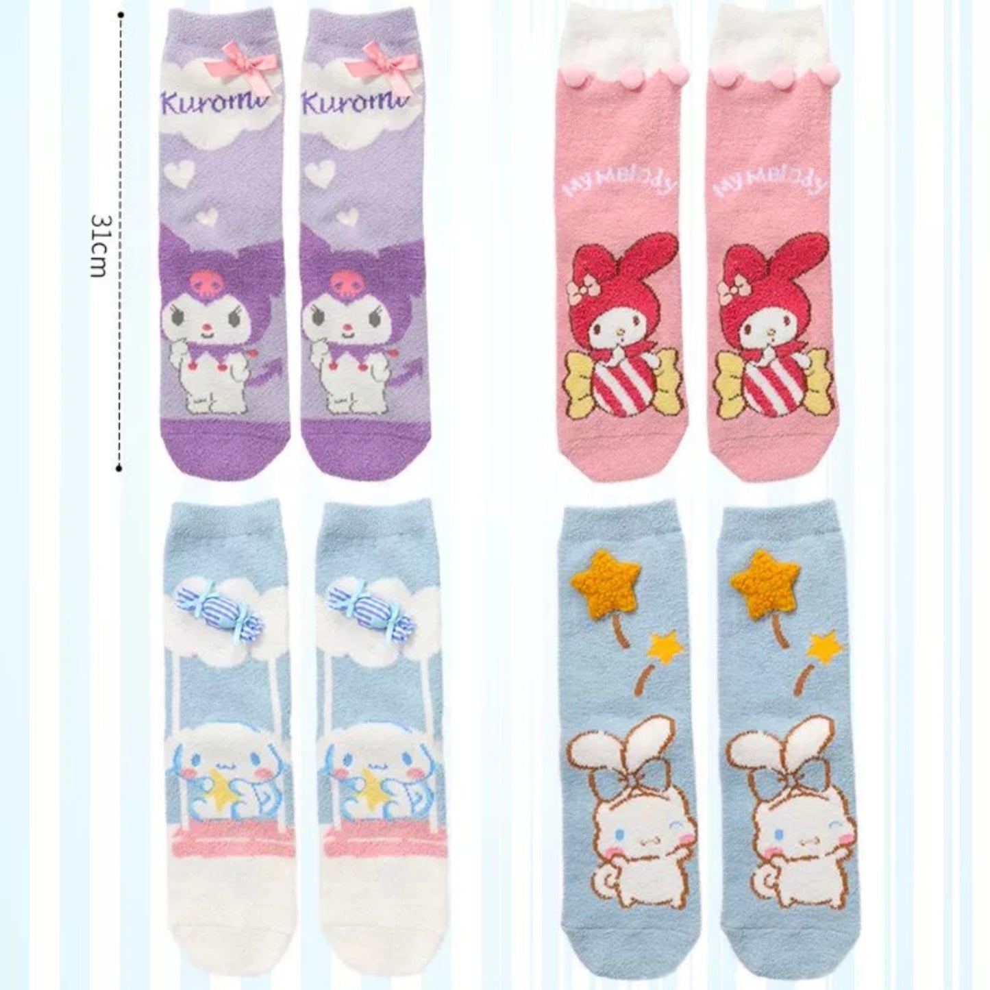 Sanrio Kuromi Cinnamoroll My Melody Fluffy Cozy Home Slipper Fuzzy Socks – Candy Bow Series